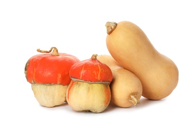 Photo of Fresh orange raw pumpkins isolated on white