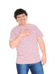 Portrait of handsome mature man posing on white background