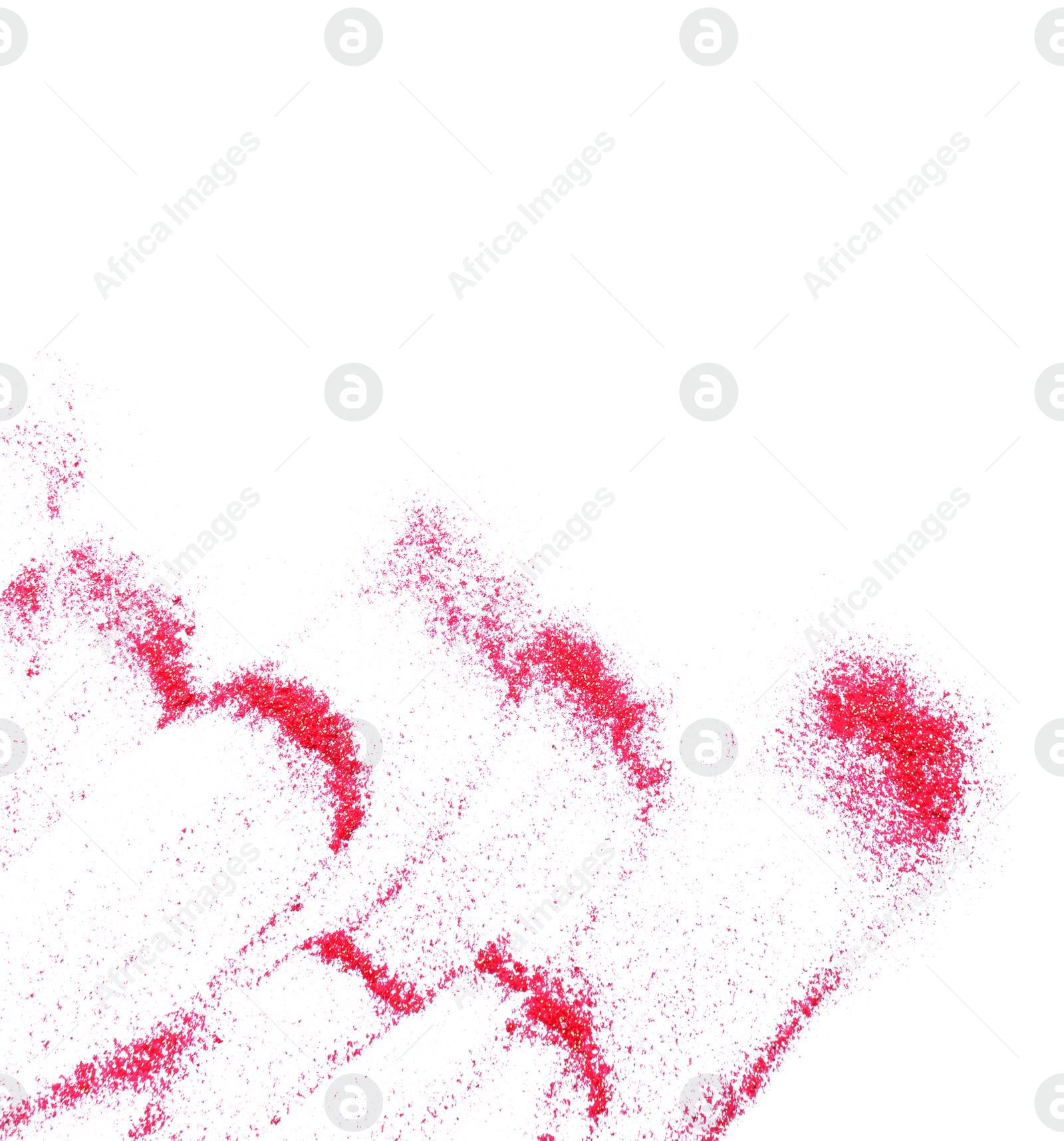 Photo of Red glitter on white background, top view