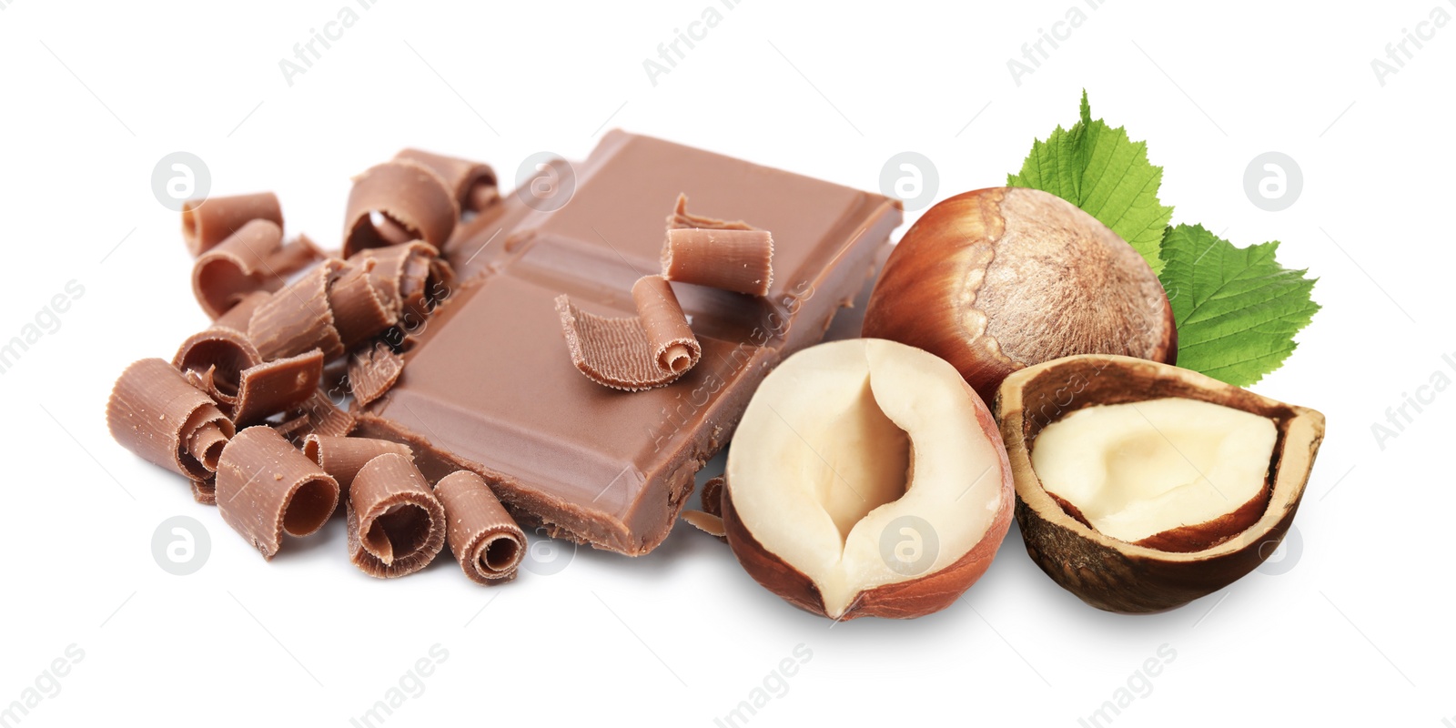 Image of Milk chocolate and hazelnuts isolated on white