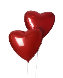 Photo of Red heart shaped balloons isolated on white. Valentine's Day celebration