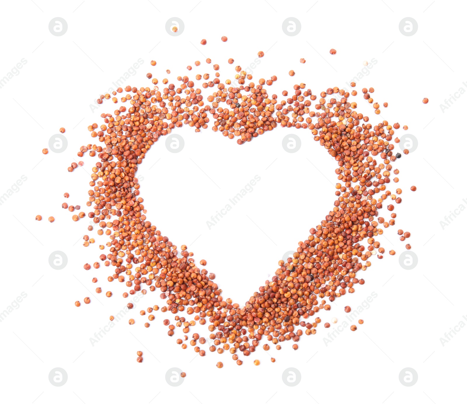 Photo of Frame made of red quinoa and space for text on white background, top view