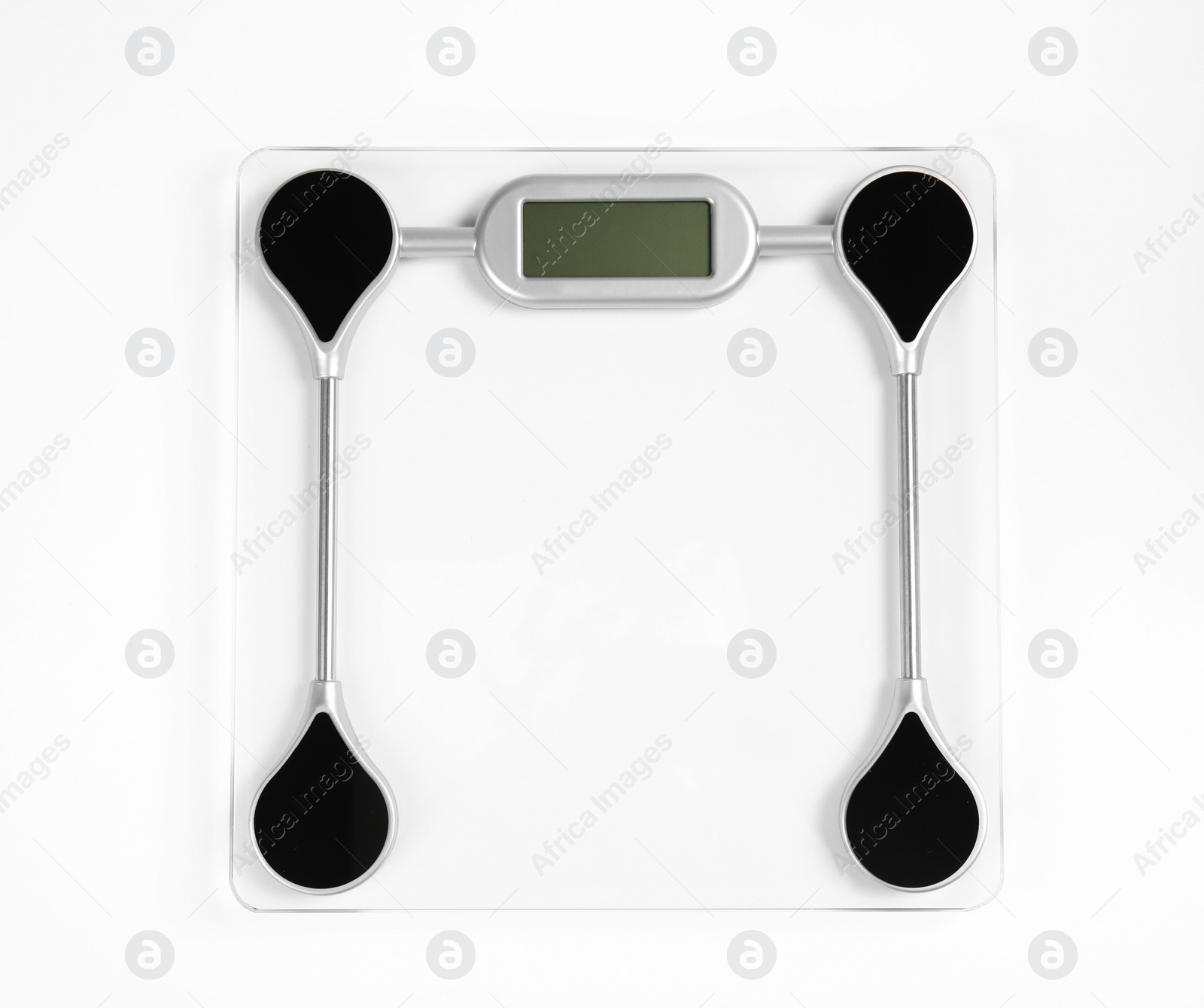 Photo of Modern scales isolated on white, top view