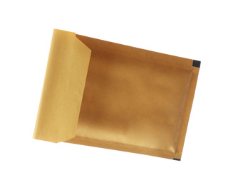 Kraft paper envelope isolated on white. Mail service