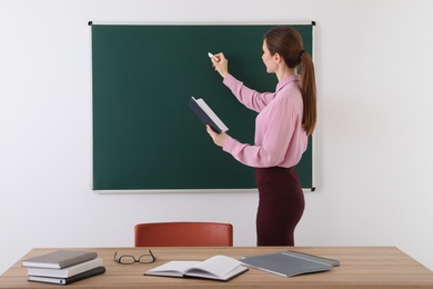 Photo of Portrait of young female teacher in classroom