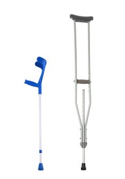 Image of Two different crutches on white background, collage