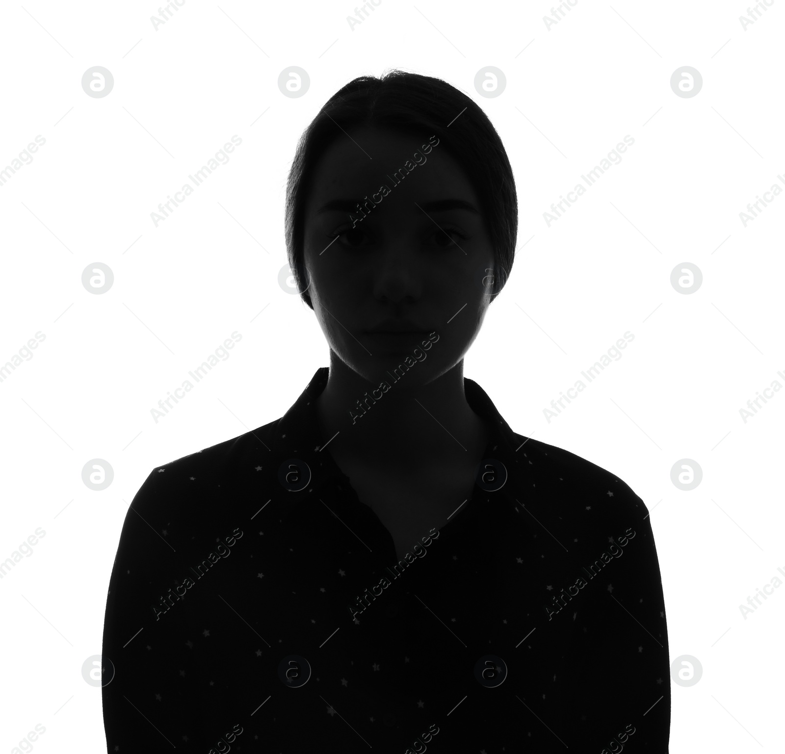 Photo of Silhouette of anonymous woman on white background