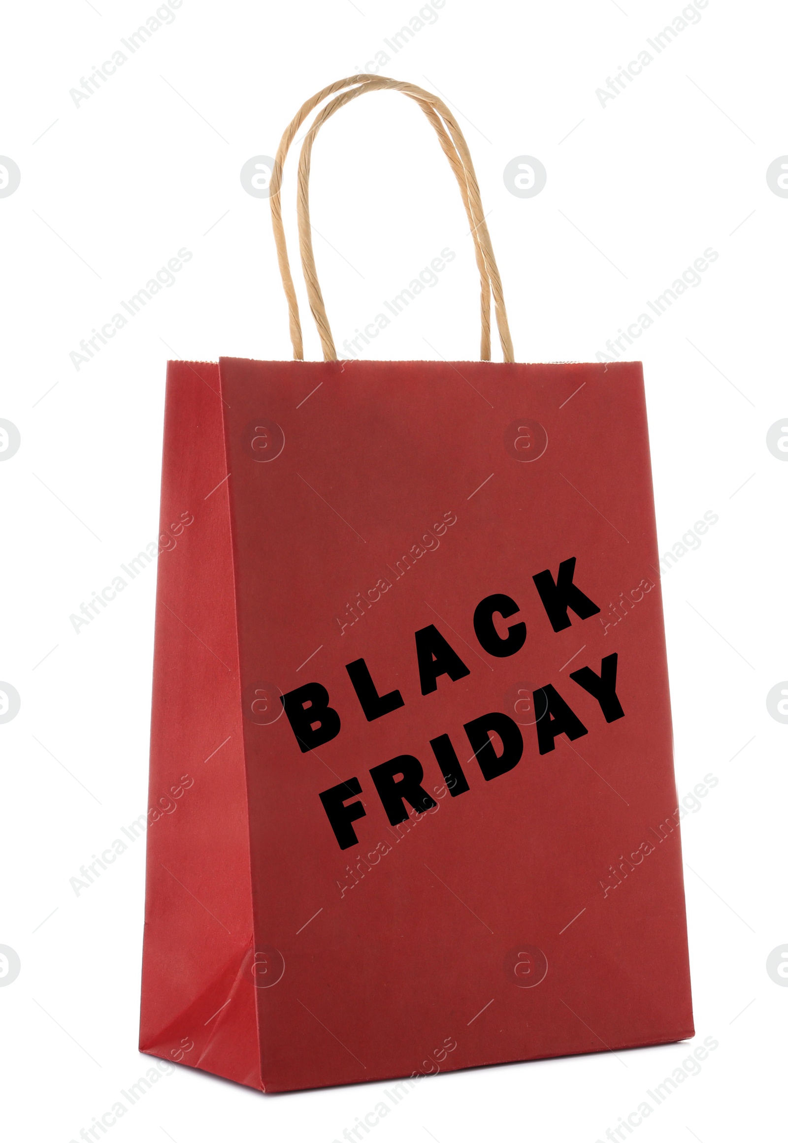 Image of Paper shopping bag with phrase BLACK FRIDAY on white background