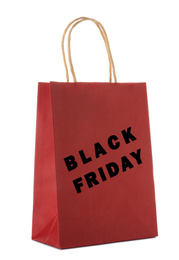 Paper shopping bag with phrase BLACK FRIDAY on white background