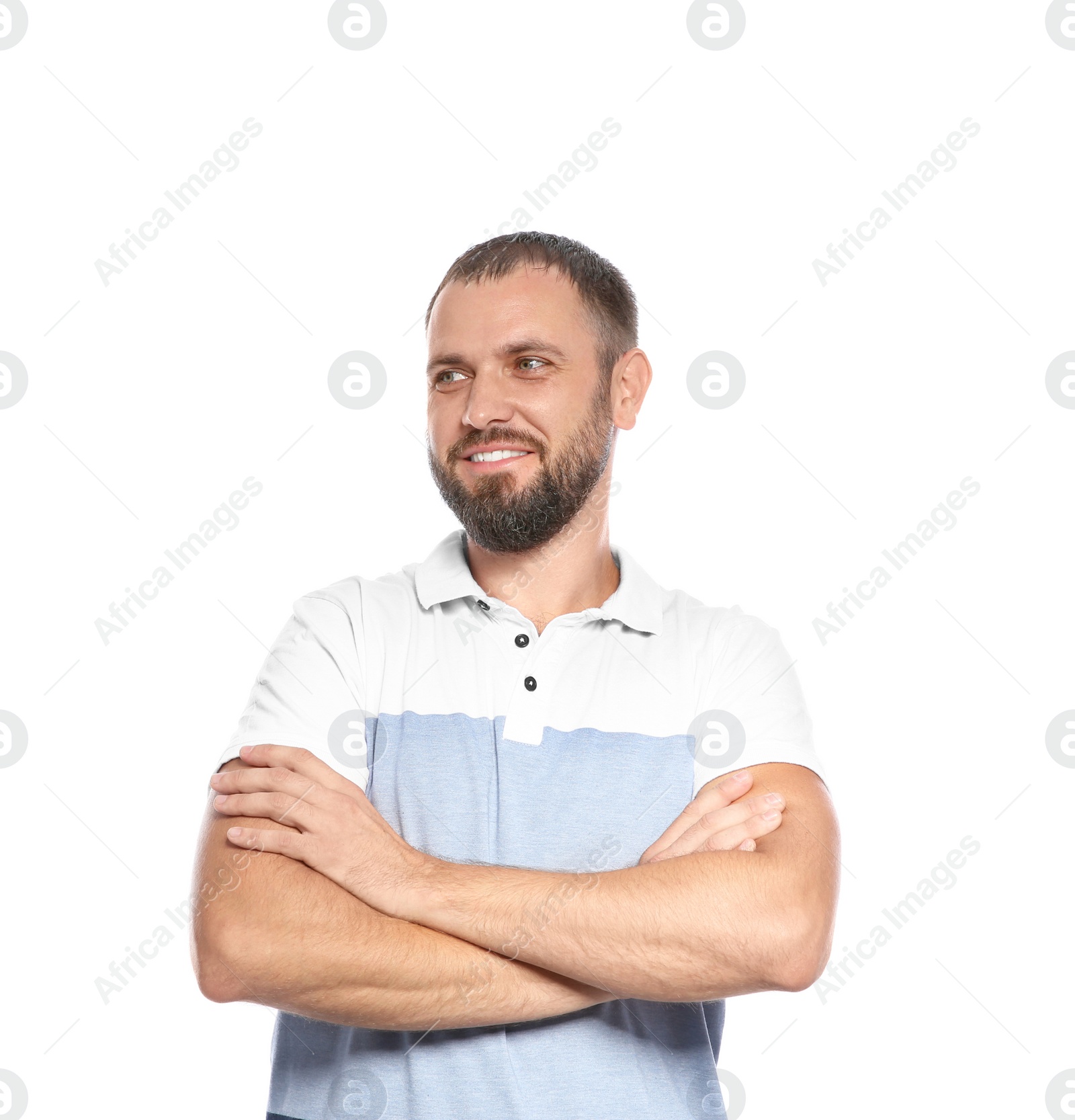 Photo of Portrait of man in casual clothes on white background