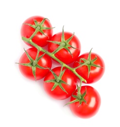 Branch of fresh cherry tomatoes isolated on white