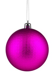 Image of Magenta Christmas ball hanging on white background