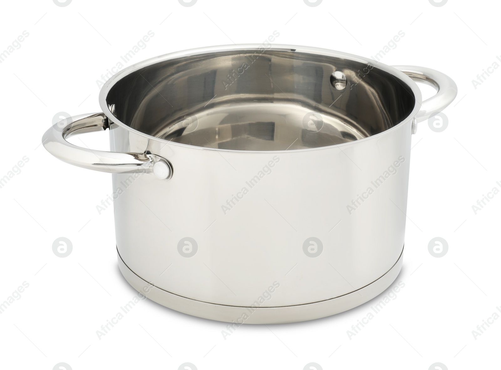 Photo of One empty steel pot isolated on white