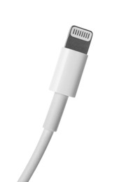 Photo of USB lightning cable isolated on white. Modern technology