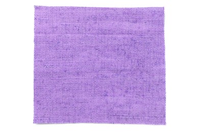 Image of Piece of violet burlap fabric on white background, top view