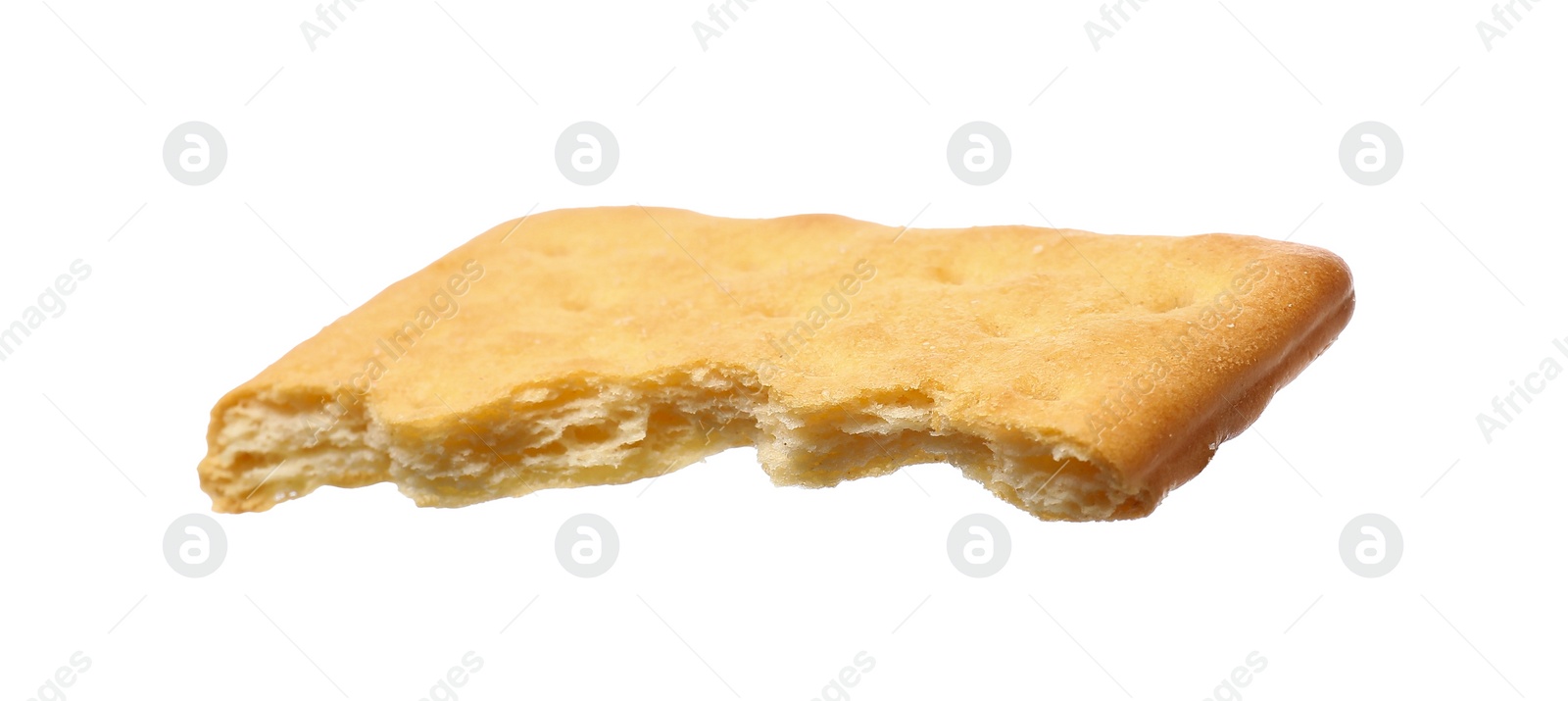 Photo of Piece of tasty cracker isolated on white