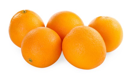 Photo of Many fresh ripe oranges isolated on white