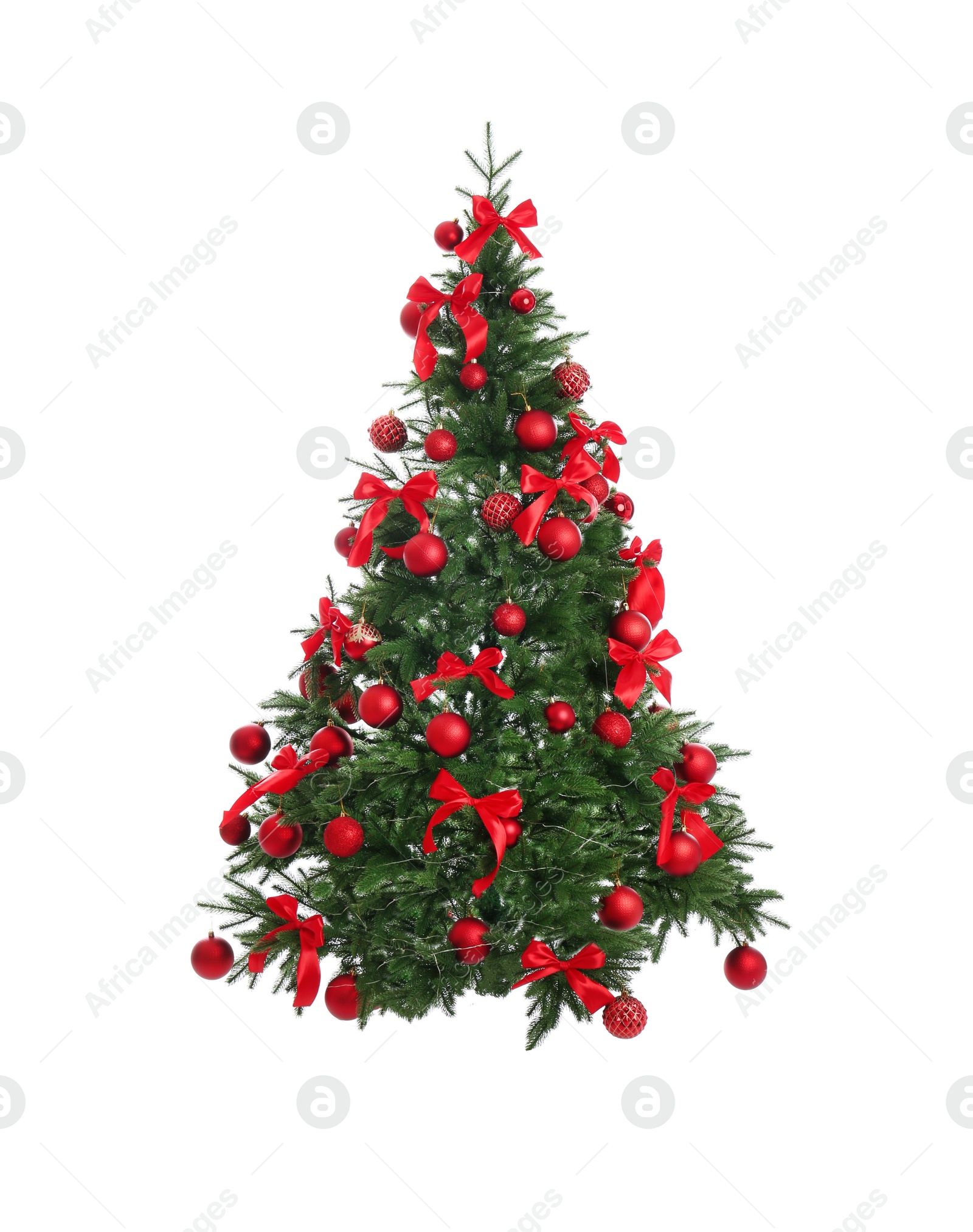 Image of Beautifully decorated Christmas tree on white background
