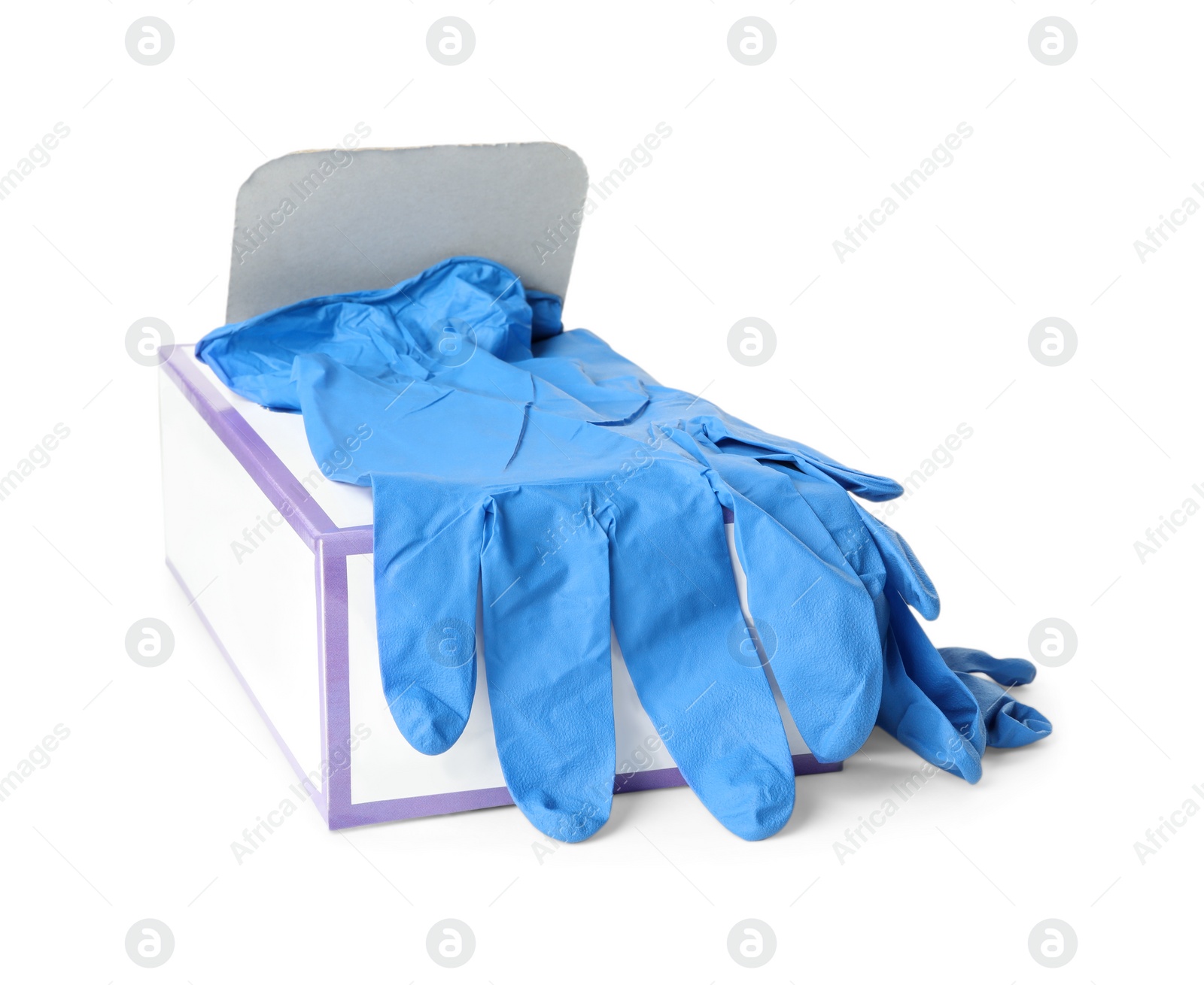 Photo of Box of new medical gloves isolated on white