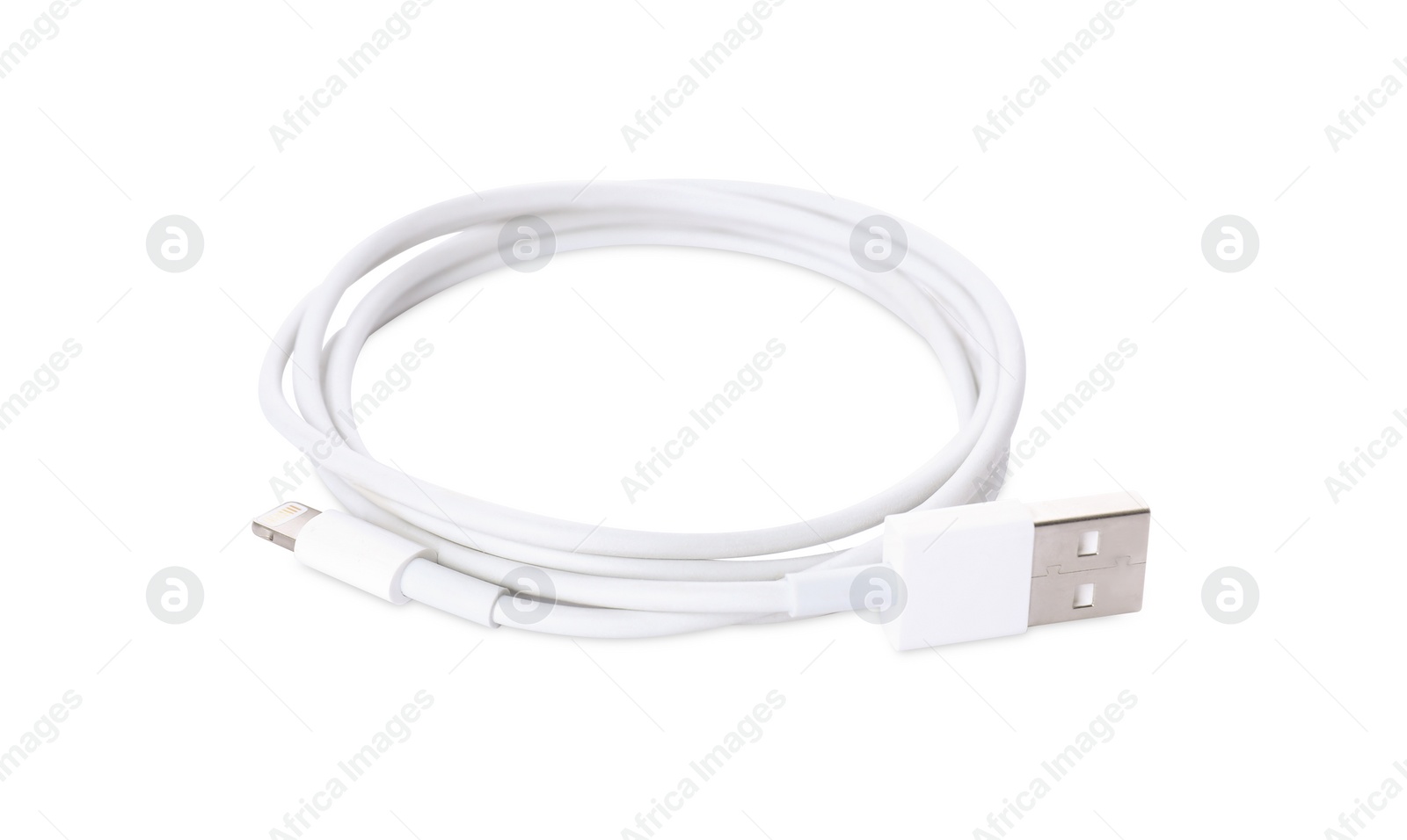 Photo of USB cable with lightning connector isolated on white