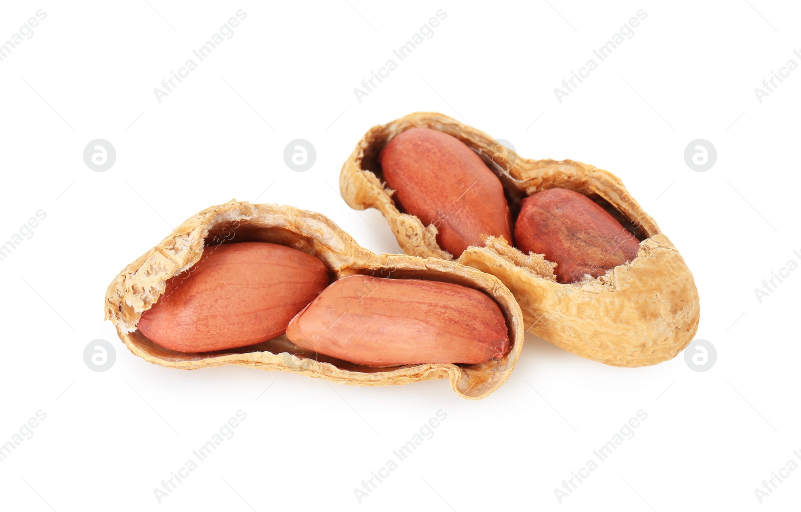 Photo of Fresh peanuts isolated on white. Healthy snack