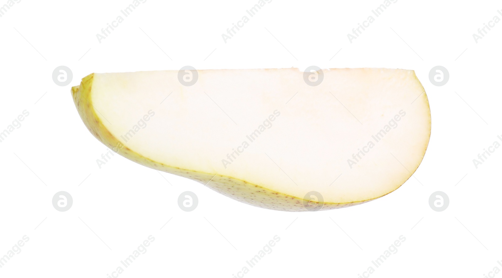 Photo of Piece of ripe pear on white background