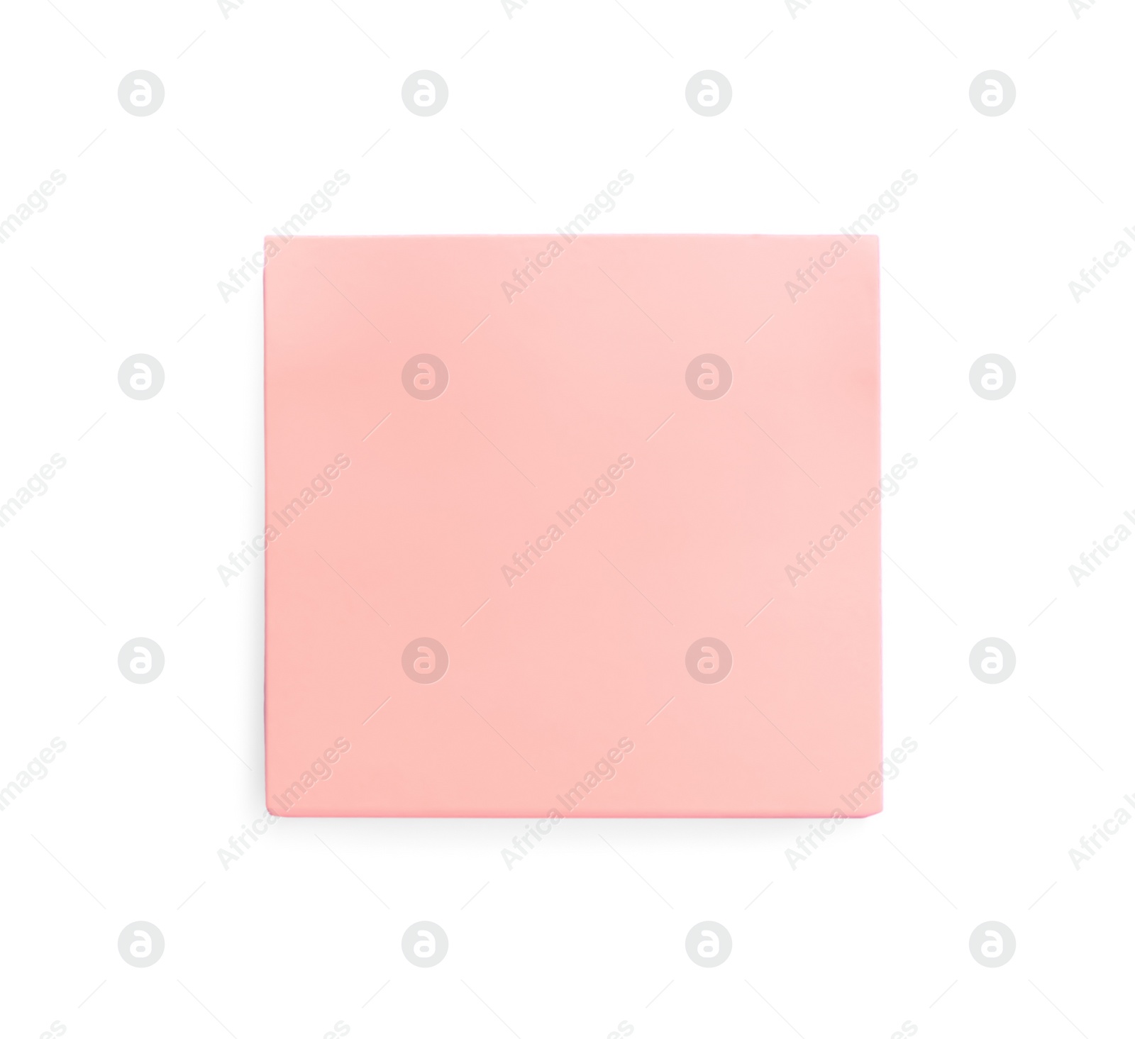 Photo of Blank pink sticky note on white background, top view