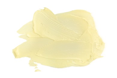 Photo of Tasty butter on white background, top view