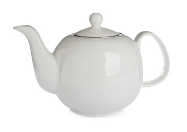 Photo of Ceramic teapot isolated on white. Beautiful tableware