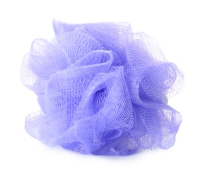Photo of New lilac shower puff isolated on white