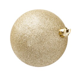 Photo of Beautiful golden Christmas ball isolated on white