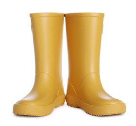 Modern yellow rubber boots isolated on white