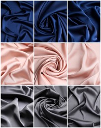 Image of Set with samples of different delicate silk fabrics 