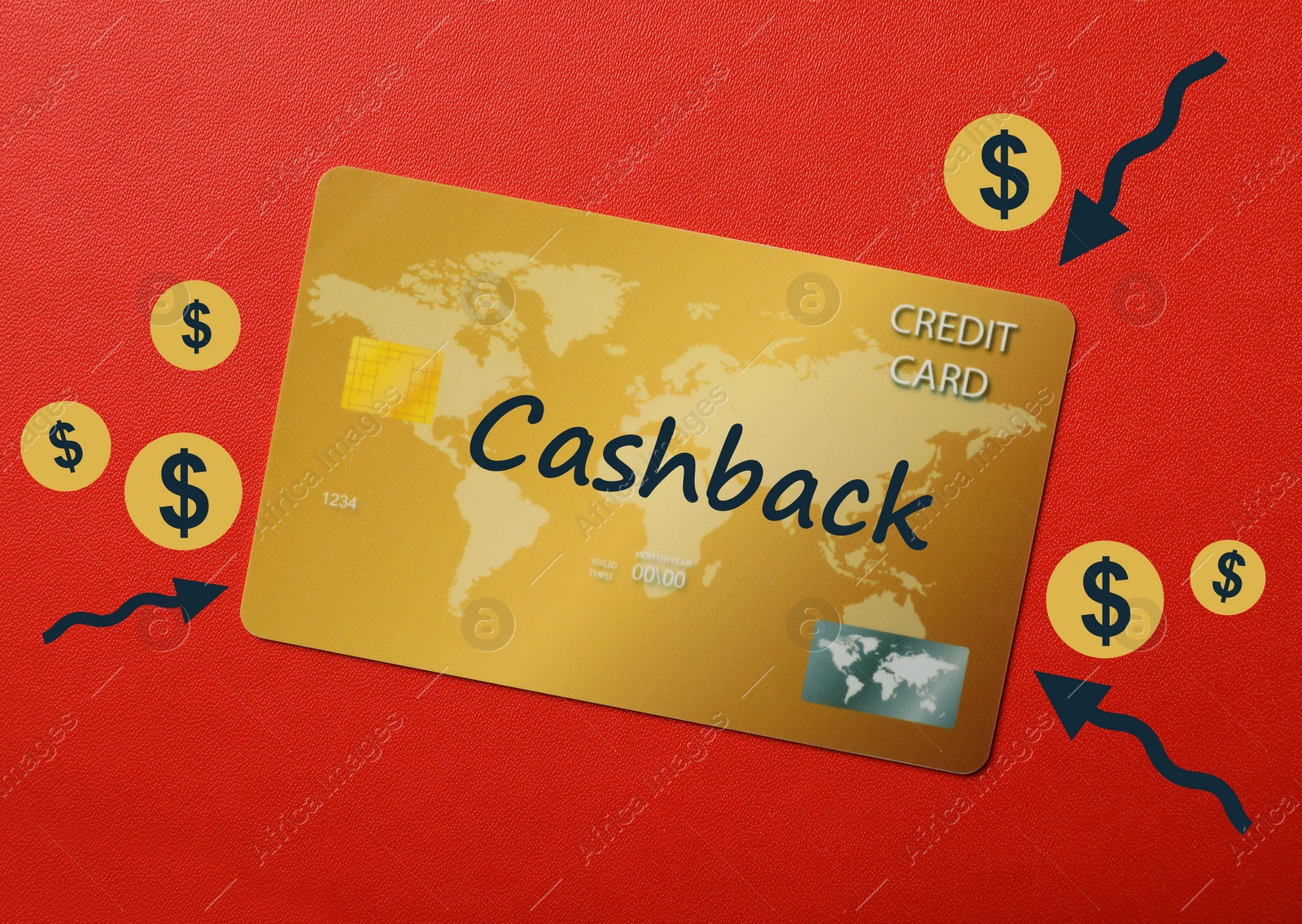 Image of Cashback credit card on red background, top view