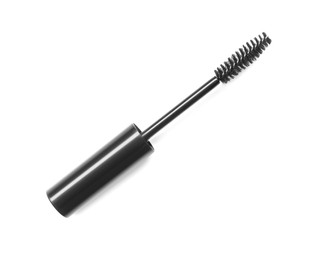 Photo of One mascara applicator isolated on white, top view. Makeup product