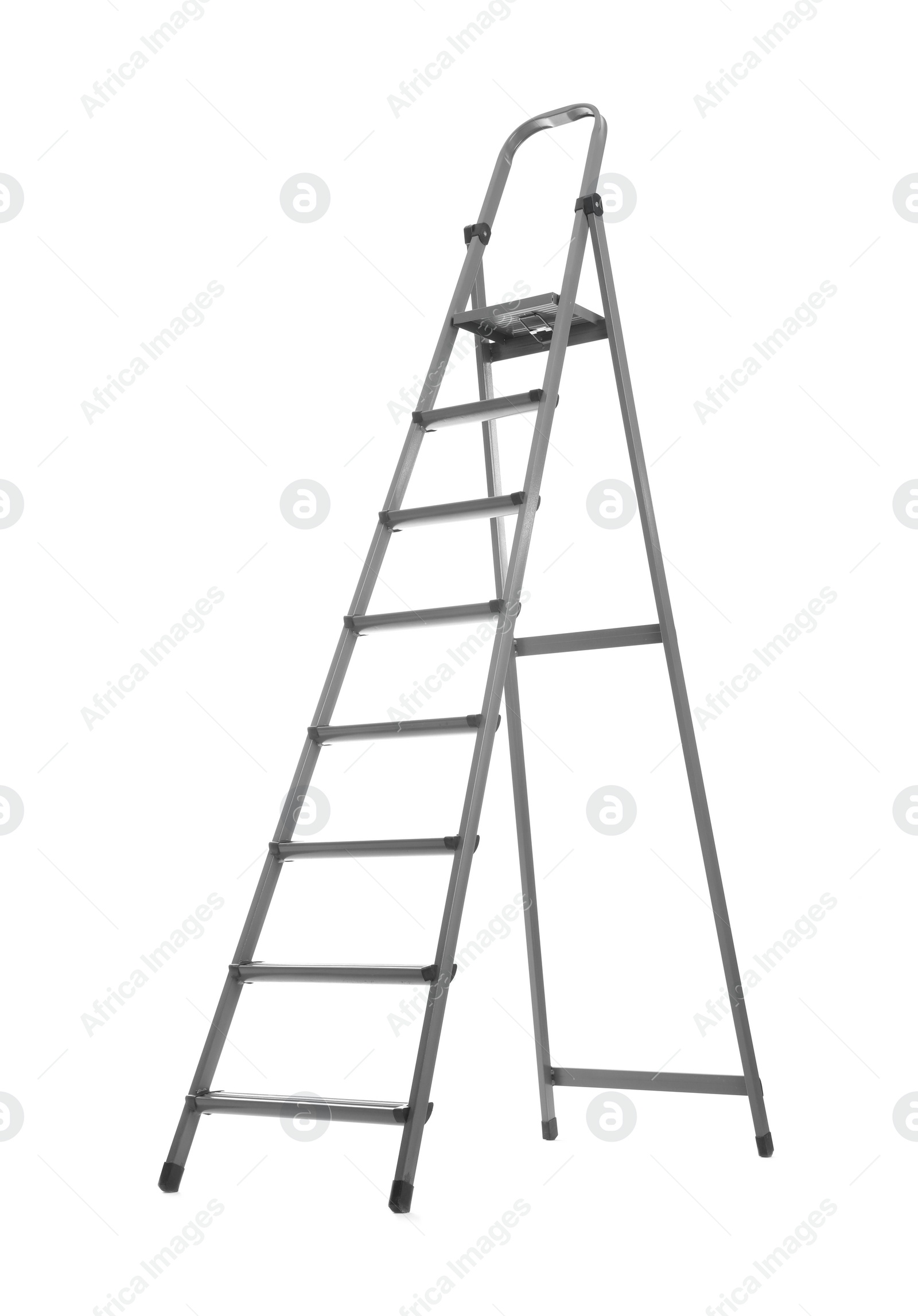 Photo of Modern metal stepladder isolated on white. Construction tool