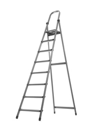 Photo of Modern metal stepladder isolated on white. Construction tool