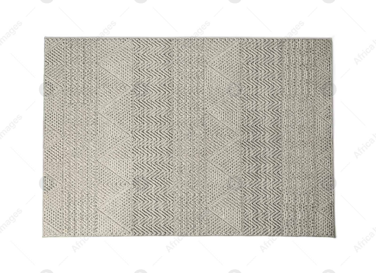 Photo of Grey carpet with geometric pattern isolated on white, top view