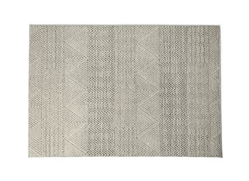 Photo of Grey carpet with geometric pattern isolated on white, top view