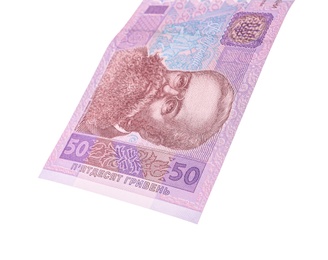 50 Ukrainian Hryvnia banknote on white background