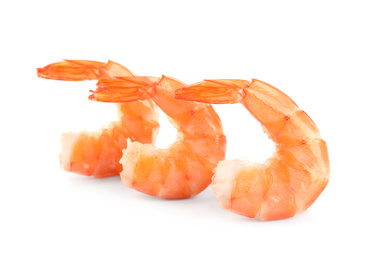 Delicious freshly cooked shrimps isolated on white