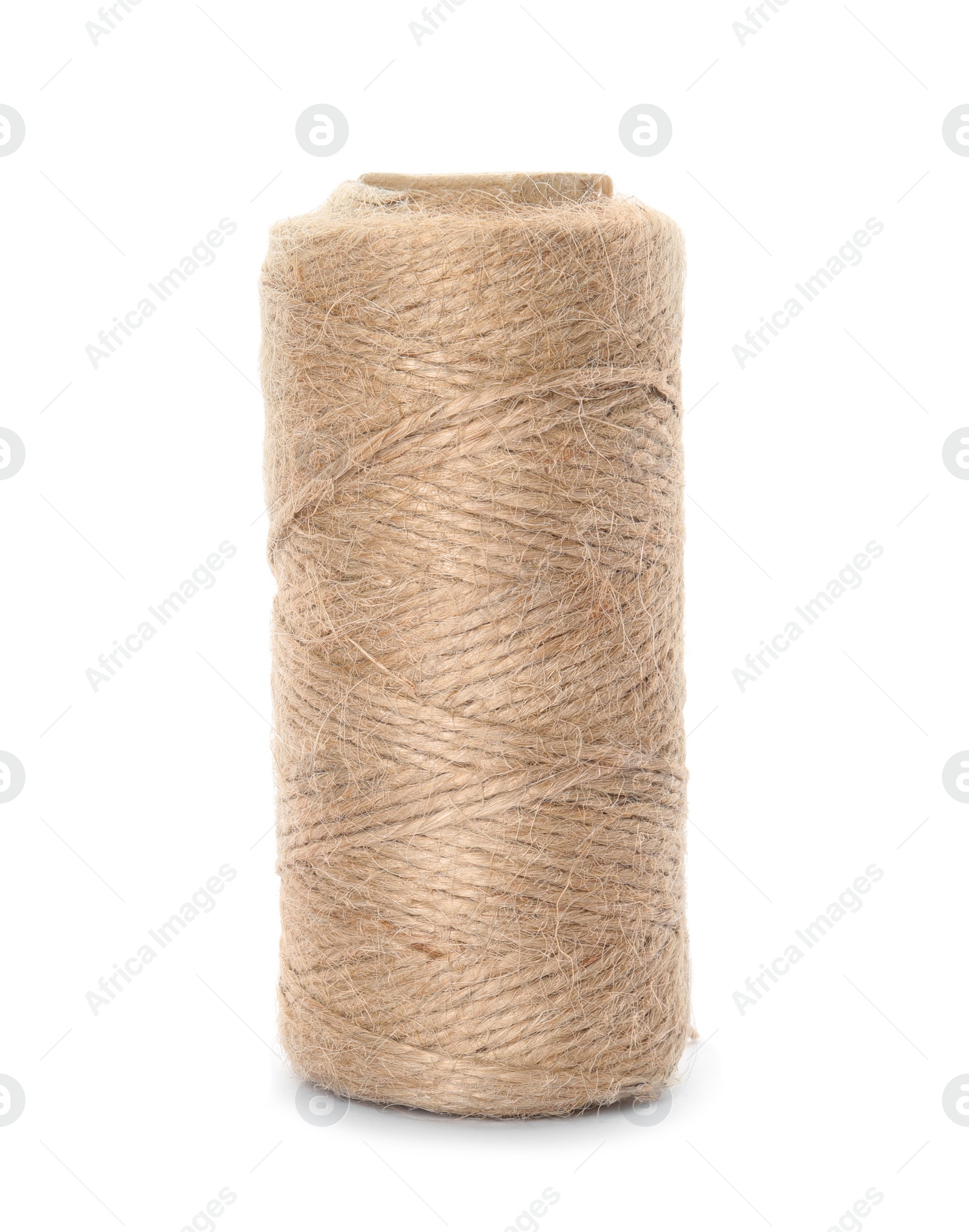 Photo of Spool of hemp rope on white background