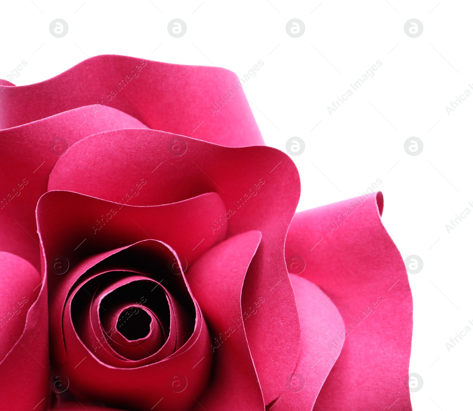 Photo of Beautiful red flower made of paper on white background, closeup