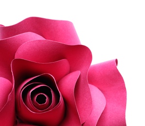 Beautiful red flower made of paper on white background, closeup