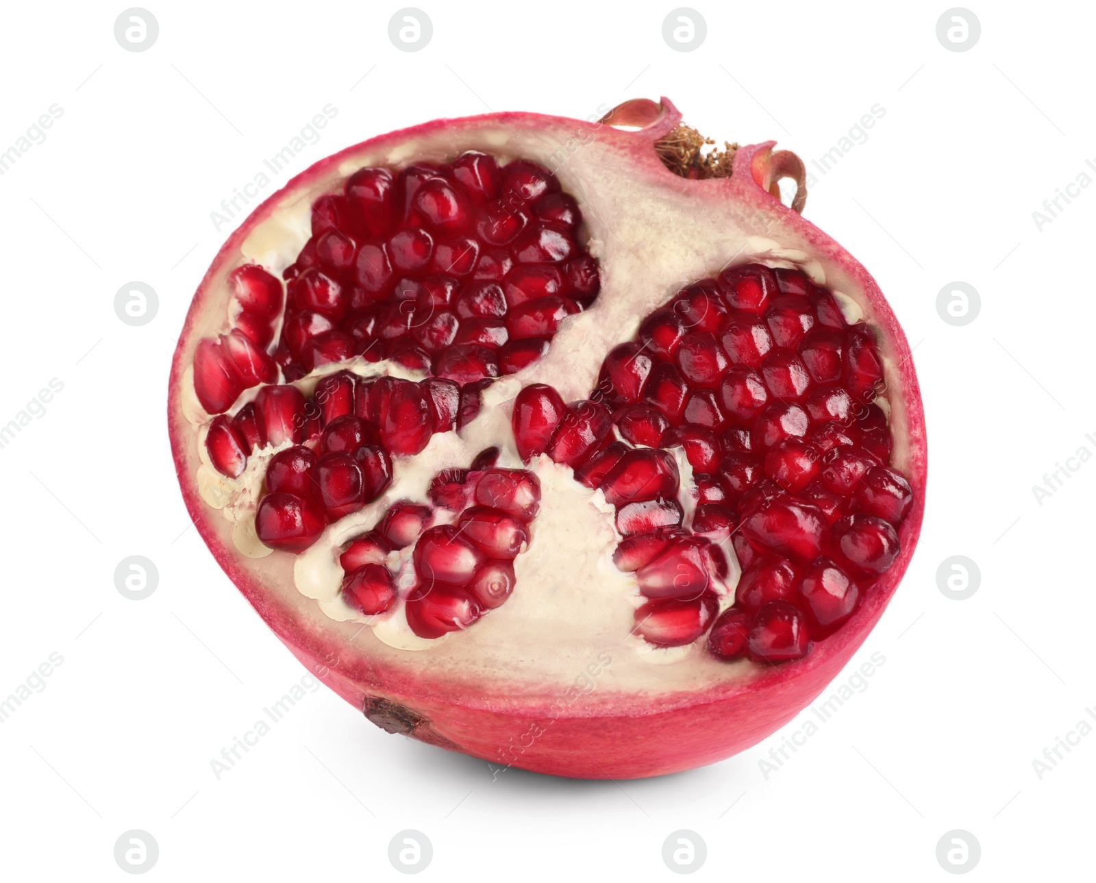 Photo of Half of ripe juicy pomegranate isolated on white