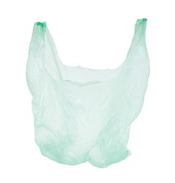 Photo of One light green plastic bag isolated on white