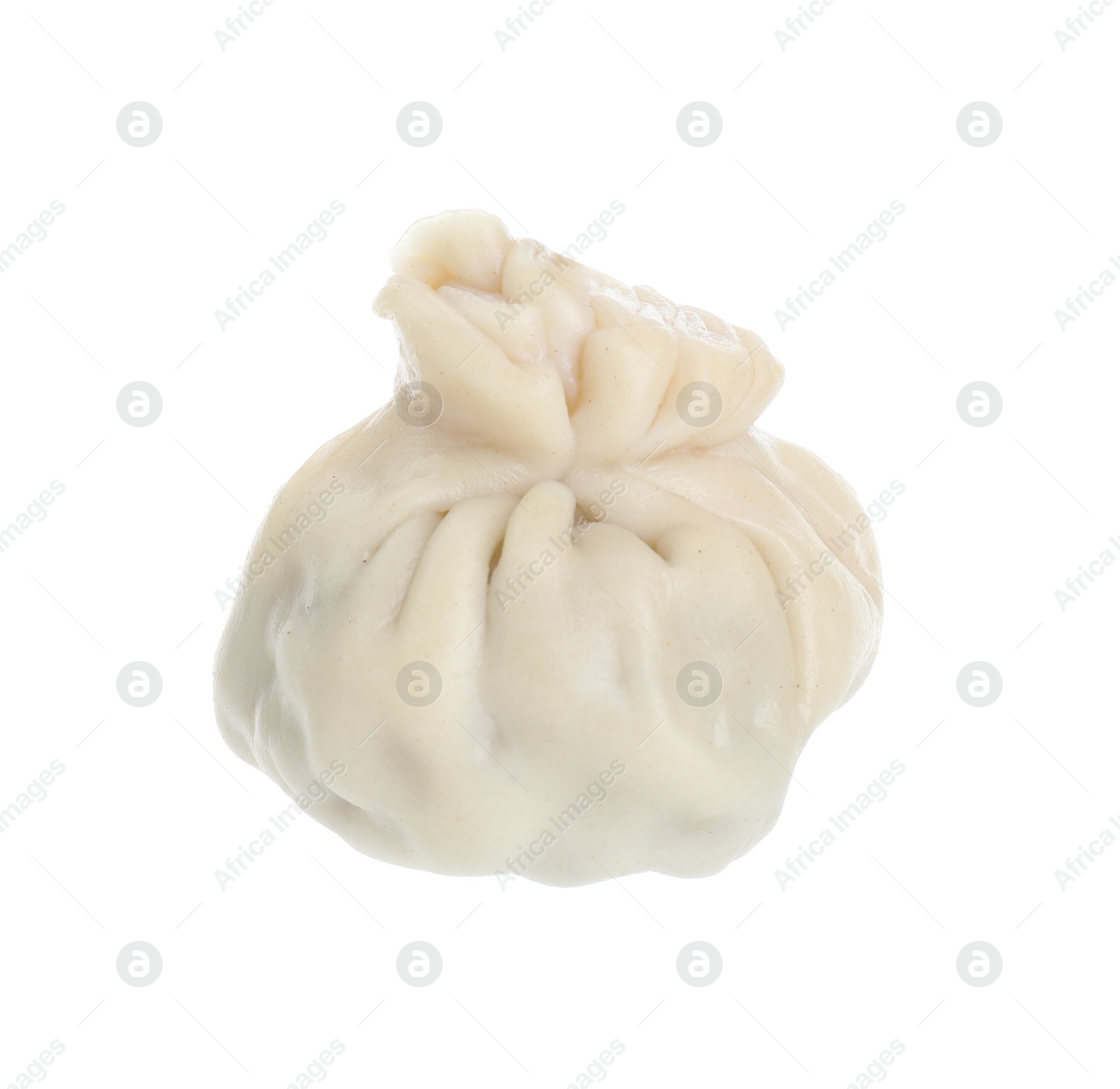 Photo of One tasty khinkali (dumpling) isolated on white. Georgian cuisine