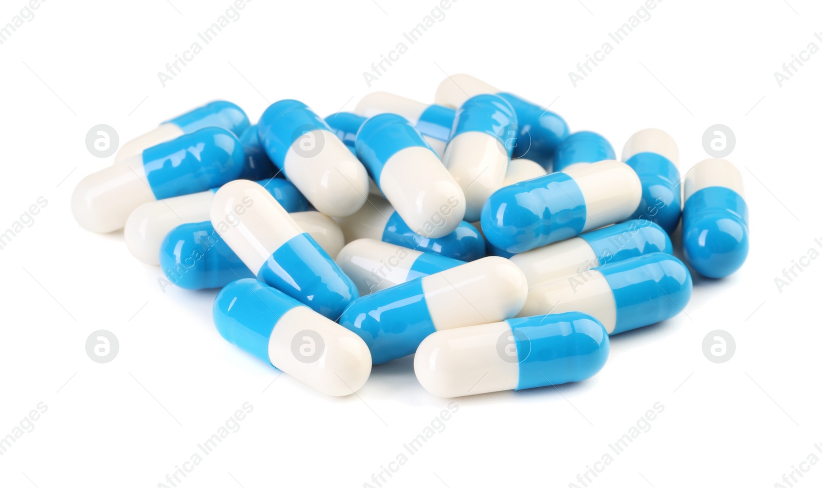 Photo of Pile of antibiotic pills isolated on white