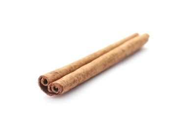 Aromatic cinnamon stick on white background