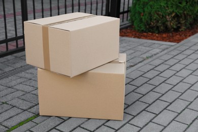 Photo of Stack of parcels delivered near front gates